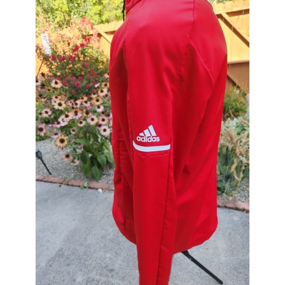 Adidas Men Size Large Pull Over Quarter Zip Jacket Red with White Logo - Picture 5 of 6